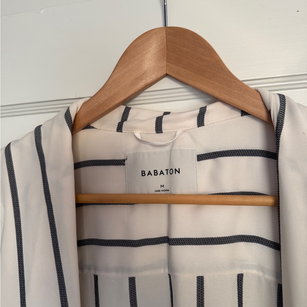 Aritzia Babaton Black and White Striped Long Blazer / Jacket with tie
